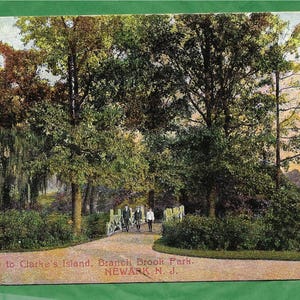 Ansichtskarte 1909 - Menschen zu Fuß auf die Brücke zu Clarke es Insel im Branch Brook Park, Newark, New Jersey (2822)