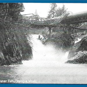 Cartão postal vintage - cartão postal preto e branco de Lower Turnwater Falls no rio Deschutes em Tumwater, Washington (2463)