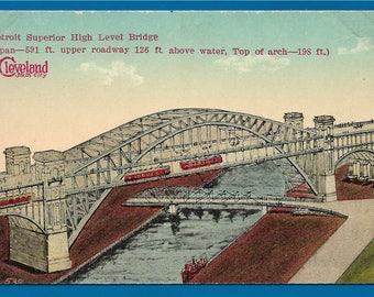 Vintage Postcard - The Detroit–Superior Bridge officially known as the Veterans Memorial Bridge in Cleveland Ohio  (2591)
