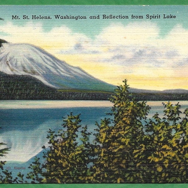 Vintage Linen Postcard -  Mount St. Helens Reflections From Spirit Lake in Washington  (3539)