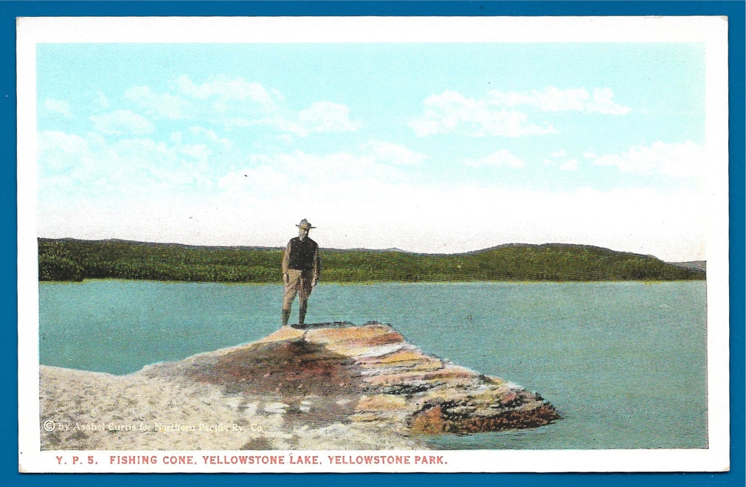 Vintage Postcard - Man Standing at Fishing Cone on Yellowstone Lake in  Wyoming (2171)
