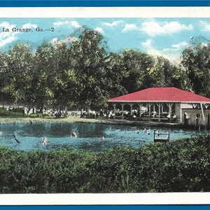 Cartão postal vintage - Nadadores curtindo o parque da cidade em La Grange, Geórgia (1871)