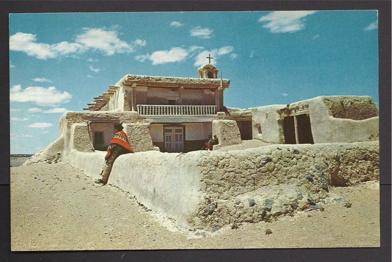 NM a687 Vintage Chrome Postcard Santa Ana Pueblo Native American Church North of Albuquerque
