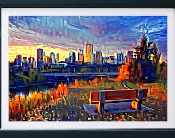 Edmonton Skyline - Bench - Original Photograph - Digitally Manipulated