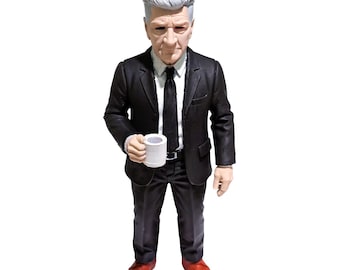 David Lynch With A Cup Of Coffee As Black As Midnight On A Moonless Night - Hand Painted Resin Figure