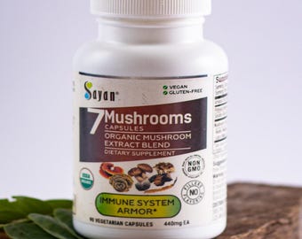 7 gélules d'extrait de champignon, supplément de champignon, chaga, reishi, cordyceps, maitake, shiitake, crinière de lion, queue de dinde