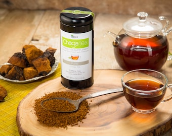 Chaga Mushroom Loose Tea, Siberian Chaga Extract & Powder Blend, Caffeine Free Mushroom Tea