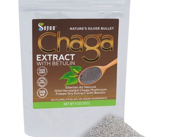 Wild Chaga Mushroom Extract + Betulin powder, Freeze Dry, Organic Siberian Harvested Premium, Potent Antioxidant, Adaptogen