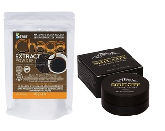 WIld Chaga Mushroom Extract Powder Tea 4 oz , Siberian Harvested, Freeze Dry + Shilajit Pure Resin, 40g, 70 Servings / 2 Months Supply