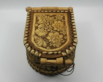 Handmade Beautiful Russian Wooden Birch Tree Bark Jewelry Mirror Box,Great Gift