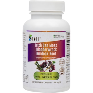 Superior Irish Sea Moss Blend with Burdock & Bladderwrack 100 Capsules / 500mg – Complete 102 Nutrient Blend - Dr. Sebi Inspired by Sayan