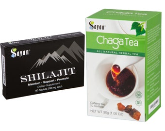 Shilajit Tablets + Wild Chaga Mushroom Tea Extract & Powder blend 20 Unbleached Bags