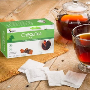 Chaga Tea Bags, Chaga Mushroom Tea Extract & Powder blend, No Caffeine, Detox and Antioxidant Tea, Yoga Teacher Gift, Siberian Chaga Tea
