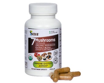 Sayan 7 Mushroom Extract Capsules - Energy Complex - 90 Vegan Caps Chaga, Reishi, Cordyceps, Maitake, Shiitake, Lion’s Mane, Turkey Tail