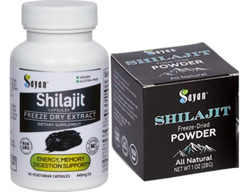 Cápsulas y polvo de resina de shilajit, suplemento vegetariano, polvo de resina de shilajit natural de Altái, set de regalo para el bienestar personal