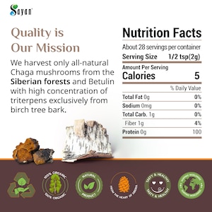 Chaga Tea Bags, Chaga Mushroom Tea Extract & Powder blend, No Caffeine, Detox and Antioxidant Tea, Yoga Teacher Gift, Siberian Chaga Tea