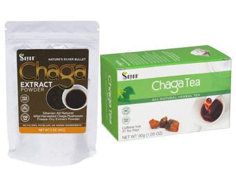 Wild Chaga Mushroom Extract Powder 2oz & Tea Bags (20 Unbleached)