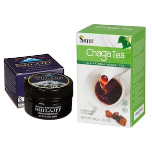 Authentisches Shilajit Harz 100g & Chaga Pilz Tee (20 Teebeutel)