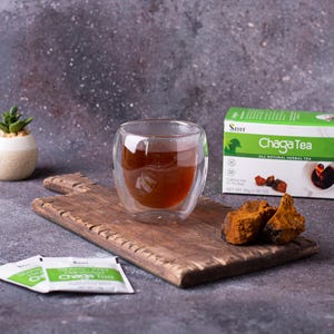 Chaga Tea Bags, Chaga Mushroom Tea Extract & Powder blend, No Caffeine, Detox and Antioxidant Tea, Yoga Teacher Gift, Siberian Chaga Tea
