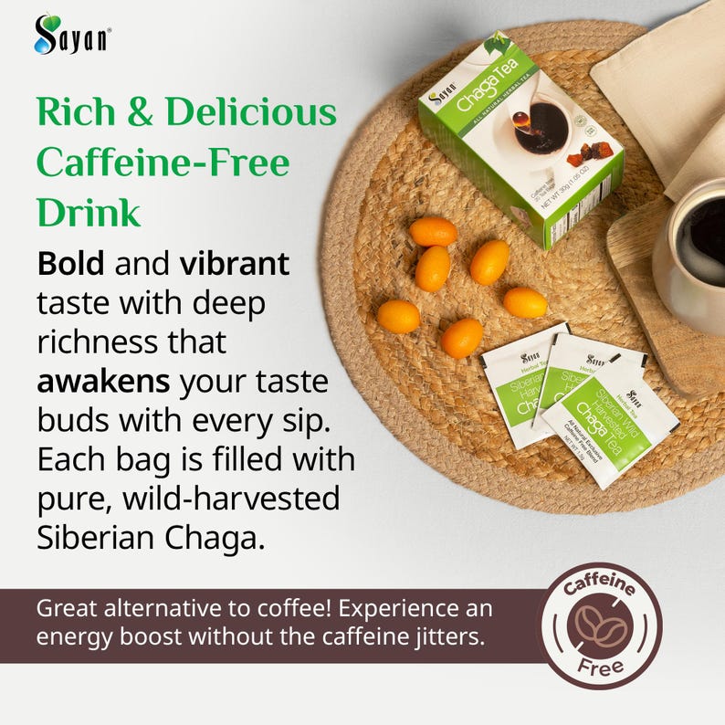 Chaga Tea Bags, Chaga Mushroom Tea Extract & Powder blend, No Caffeine, Detox and Antioxidant Tea, Yoga Teacher Gift, Siberian Chaga Tea
