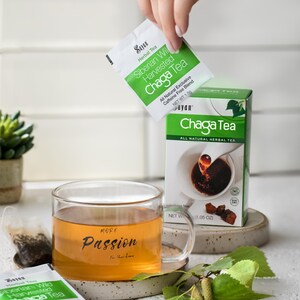 Chaga Tea Bags, Chaga Mushroom Tea Extract & Powder blend, No Caffeine, Detox and Antioxidant Tea, Yoga Teacher Gift, Siberian Chaga Tea
