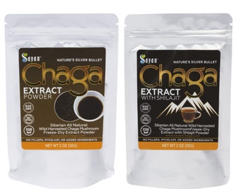 WIld Chaga Mushroom Extract Powder 2oz, Antioxidant, Premium Freeze Dry + WIld Chaga Mushroom Extract & Pure Shilajit Resin powder, 2 oz