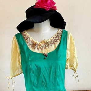 Beautiful Up Cycled Emerald Green Eiffel Tower Charmed Satin Rose Bouquet Cocktail Fit and Flare Pin Up Dress