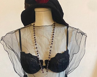 Vintage 1980’s Black Tulle Velvet Goth Prom Madonna Party Club Sheer Dress