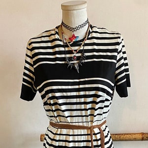 Vintage 1960’s Black And White Striped Mod Go Go Scooter Shift Dress