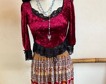 vintage des années 1980 Emily Stacy Indian Boho Elephant Gypsy Beach Travel Wayfarer Hippie Jupe