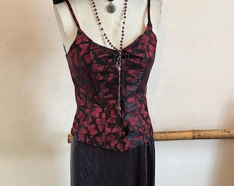 Jupe longue gothique romantique en velours gris Impressions, style années 1990