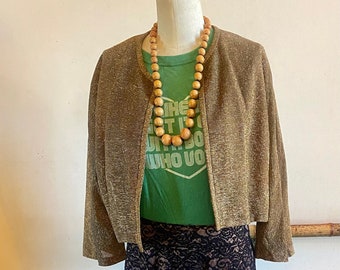 Vintage 1960s Tween Craft Cropped Mod Gold Sparkly Jacket