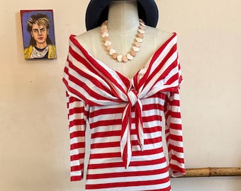Robe gitano rouge et blanche New Wave style Bardot vintage des années 1980