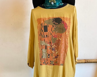 Chemisier vintage des années 90 Kalb Ligne couleur or Gustav Klimt The Kiss