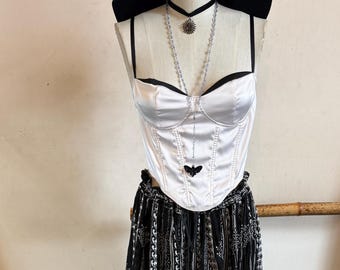 Jupe ethnique bohème indienne vintage années 80 Pinch NYC noire et blanche en coton transparent