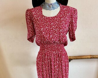 Vintage 80’s Romantic Red And White Heart Print Dress