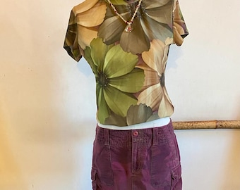 Vintage Y2K Upcycled Overdyed Purple Camoflauge Mini Skirt
