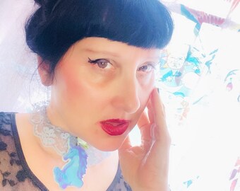 Romantic Pale Blue Ruffled Unicorn Coquette Lace Kawaii Whimsy Goth Choker