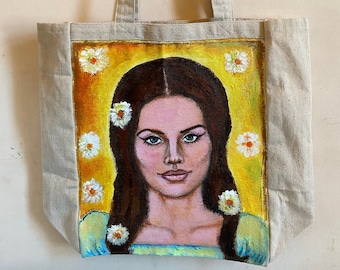 Hand Painted Lana Del Rey Ethereal Portrait Tote Bag