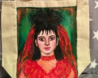 Winona Ryder As Lydia Deetz Beetlejuice The Red Bride Hand Painted Canvas Tote Bag