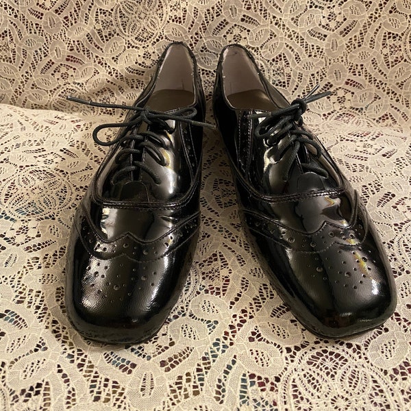 Vintage 80’s Black Patent Leather Ros Hommmerson Brogues Women Shoes Size 9