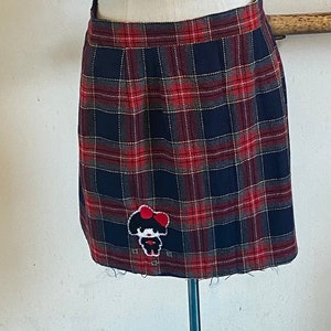 Plaidtastic School Upcycled Raw Cut Hem Vintage Dark Academia Archie Letterman Patched Goth Grrrl  Skirt