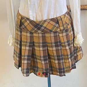 Up Cycled Short Yellow Pleated Punk Plaid Academia Scotty Dog Studded School Grrrl Skirt