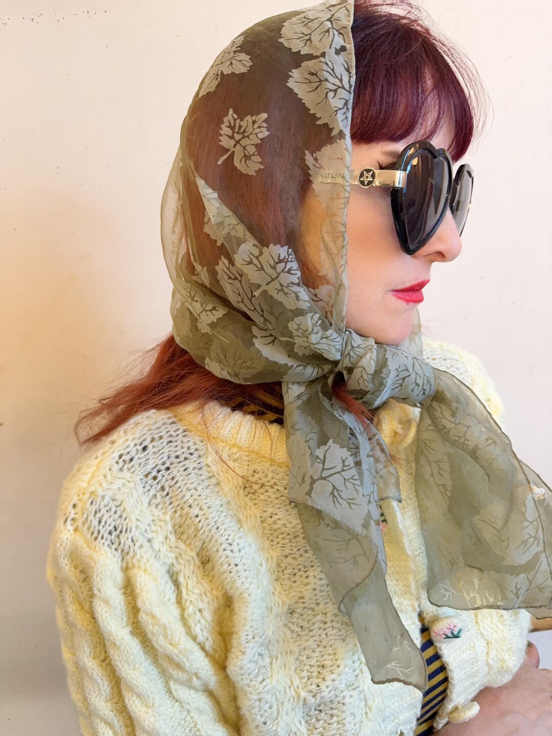 Nilon Scarf Vintage 1950s Sheer Sage Green Nylon Leaf Pin up Scarf - Etsy