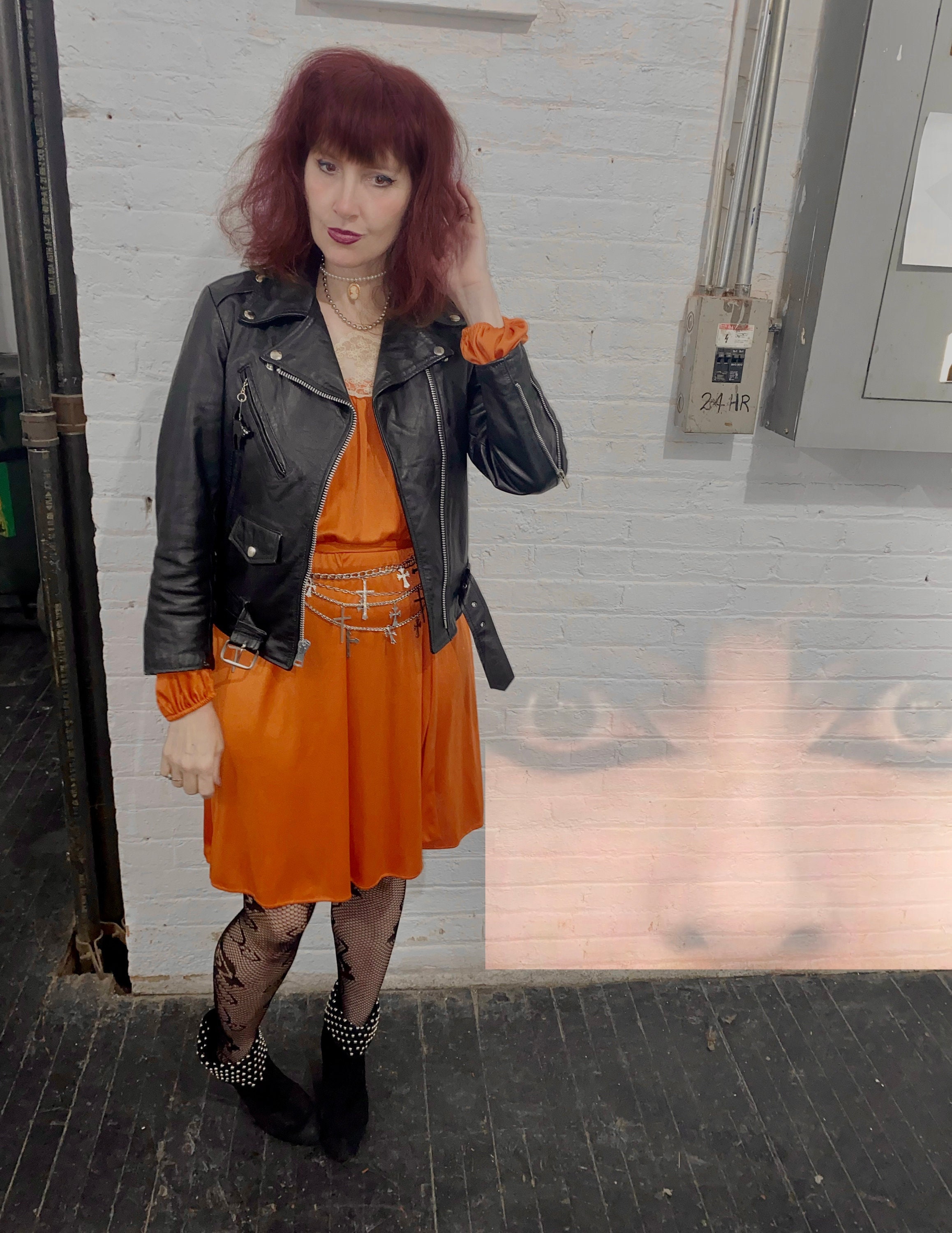 Siouxsie Upcycled Vintage Black Leather Motorcycle Sioux Hand Painted Eyes And Ankh 80's Vibes Cat And Pentagram Charmed Jacket