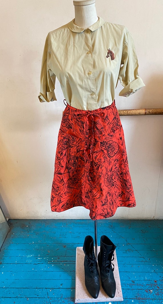 Vintage 1950’s Red Western Themed Wrap Skirt