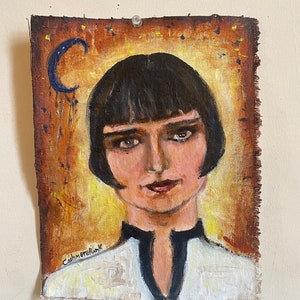 Night Watching Star Gazing Flapper Girl By The Moon Romantic Hand Painted Acrylic Portrait