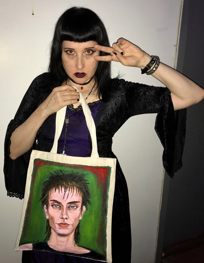 Peter Murphy Bauhaus She\u2019s In Parties Hand Painted Portrait Canvas Tote Bag