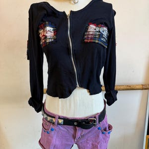 Punk And Distressed Pink Overdyed Blue Studded Short Grunge Hipster Upcycled Denim Jean Shorts