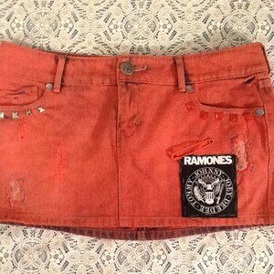 Coral Colored Over Dyed Ramones Punk Jean Mini Skirt